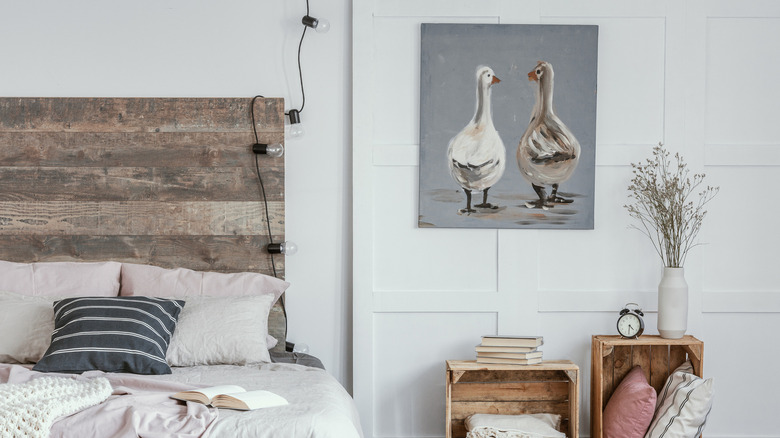 bedroom wall with pastel art